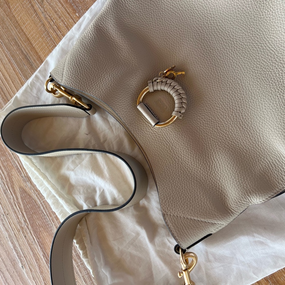 Chloe Cream Shoulder Bag with Gold Accents and Chain Straps  NWOT